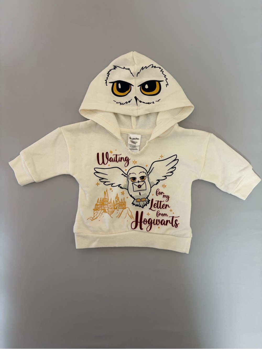 Harry Potter Baby Cream Hoodie with Owl Hogwarts Graphic